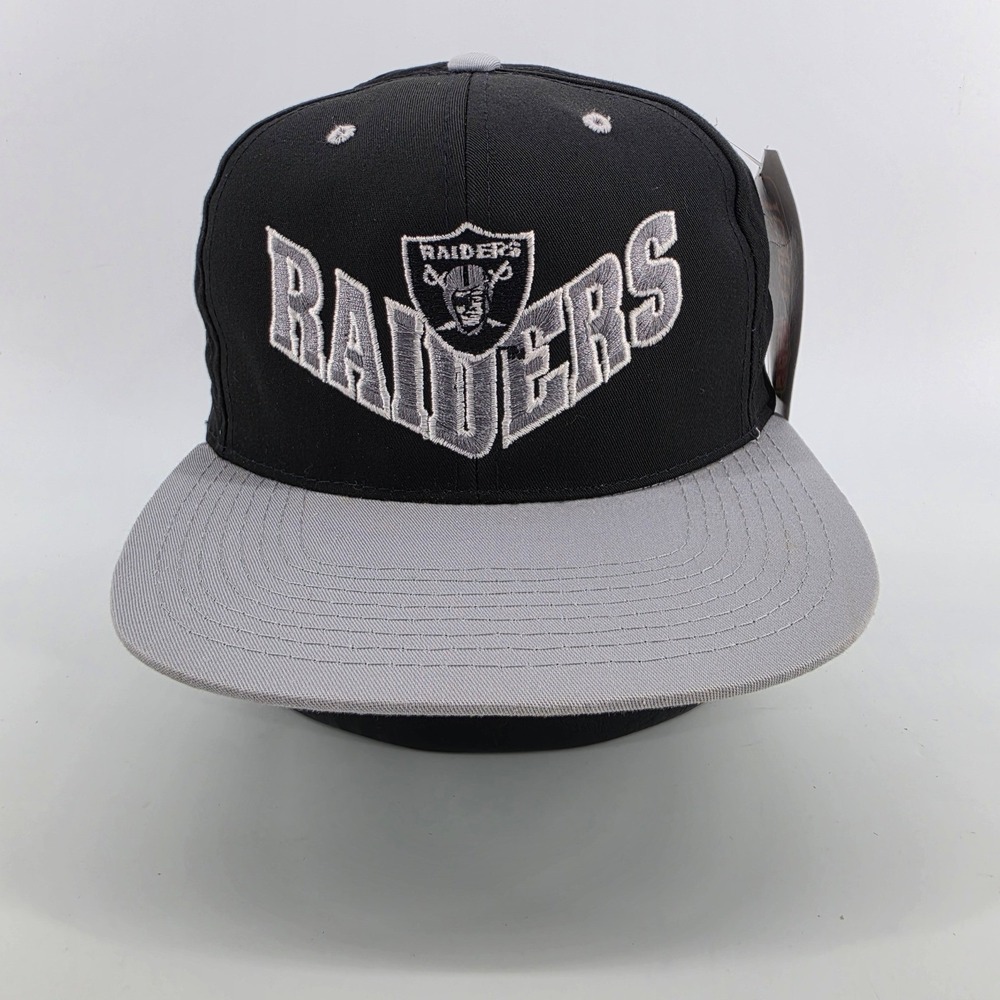 90s Annco Raiders Snapback Hat NWT Black V Arch Script Helmet Green Brim Vintage